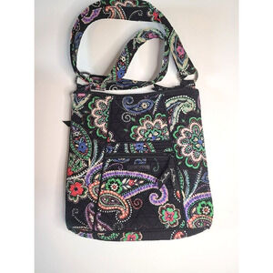 Vera Bradley Black Kiev Paisley Hipster Crossbody Bag Handbag Purse Double‎ Zip